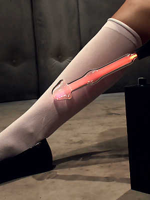 Petite Asian in schoolgirl socks screams in pain during electrical play