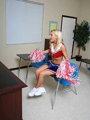 Cheerleader with natural boobs Bree Olson fucked & facialed in the classroom