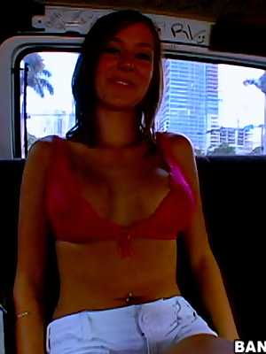 Brunette girl with big tits Brittny Blew gets rammed and jizzed in the car