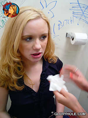 Blonde 39yo Fiona Cheeks tastes black dong through a gloryhole in the toilet