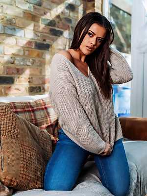 UK teen Brook Wright releases her nice tits from a sweater while disrobing