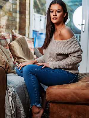 UK teen Brook Wright releases her nice tits from a sweater while disrobing