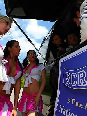 Amazing orgy with cheerleader babes Brooke Brand, Kortney Kane and Daisy Cruz