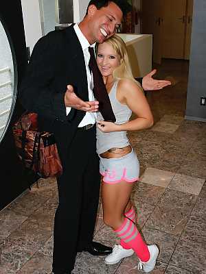 Blonde girl Cali Carter dons pink sports socks to seduce her stepdad