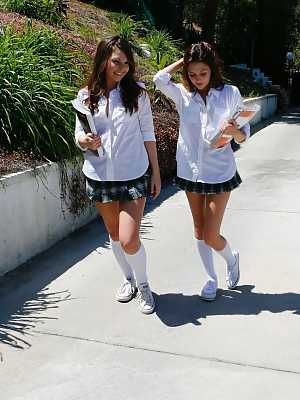 Hot brunette study buddies Cassie & Cali Cassidy enjoy lesbian 69 after school