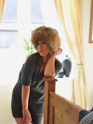 British model Candice Collyer gets naked in a winter hat and UGGs
