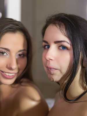 Slender white girls Carla Crouz & Kittina Ivory pleasure their sugar daddy