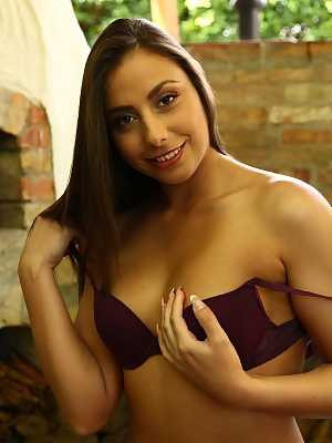 First timer Carla Cruz peels off dress and lingerie with a smile on her face