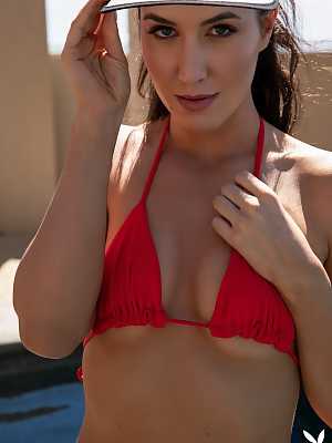 Portuguese mom Carmen Nikole peels off her red bikini at pool and poses naked