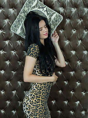 Exotic Latina teen Carmen Summer removes her animal print dress to pose nude