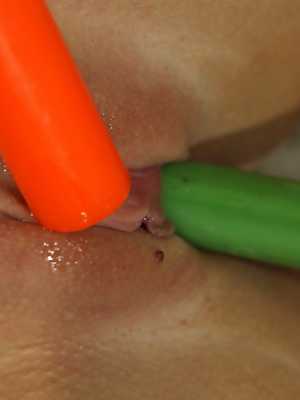 Golden-haired Carol Blonde uses different toys to bang her puffy pussy