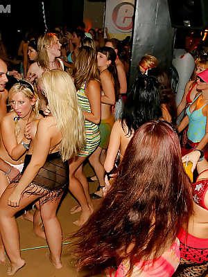 Lecherous ladies in bikinis have some groupsex fun at the wild party