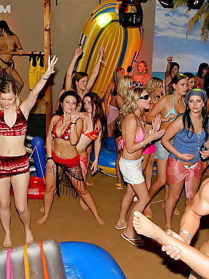 Lecherous ladies in bikinis have some groupsex fun at the wild party