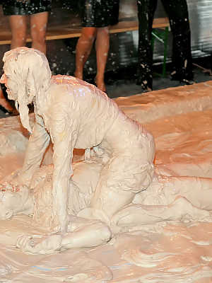 Salacious european fetish ladies enjoy a messy mud wrestling