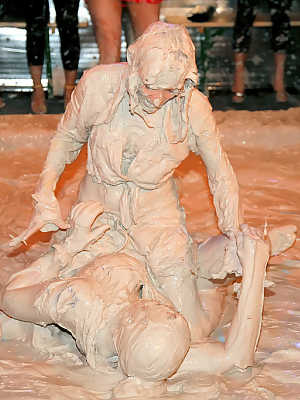 Salacious european fetish ladies enjoy a messy mud wrestling