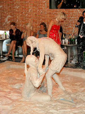 Salacious european fetish ladies enjoy a messy mud wrestling