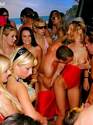 Seductive babes in bikinis are into hardcore groupsex at the wild party