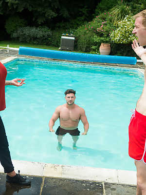 Tattooed babe Chantelle Fox gets analized by a big dicked dude at the pool