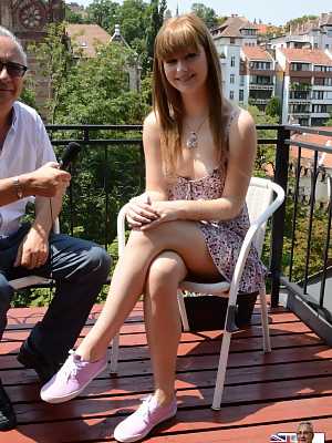 Blonde Portuguese girl Charlyse Bella fucks an old man in her casting scene