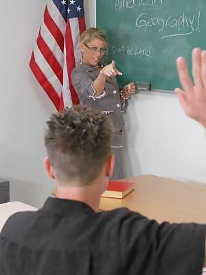 Blonde MILF teacher Chelsea Zinn gets fucked in hot lingerie by her student