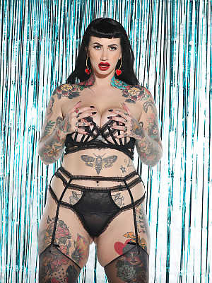 Fatty Galda Lou shows her big tits & inked body as she strips her lingerie