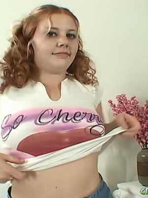 Chubby redhead Cherry swallows a mouthful of cum after a blowjob