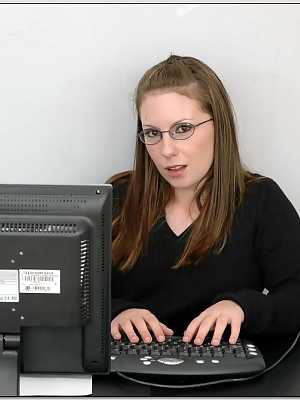 Cute office secretary in glasses Christie Lee blowing and fucking