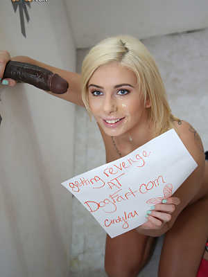 Blonde teen Cindy Lou bangs a BBC at a gloryhole in black sandals
