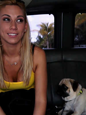 Sexy blonde Coco Blue spreads her legs and receives a dong in a van