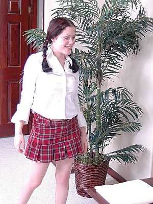 Brunette schoolgirl Crystal Clear gets banged in her teachers office