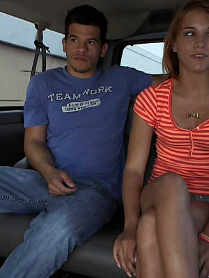 Sexy teen with a pierced belly Daisy Dalton gets rammed in the back seat