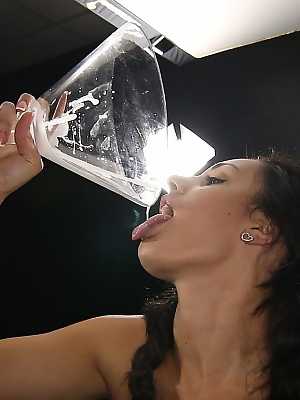 Kinky Danica takes a couple of creampies & drinks cum from a big glass