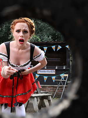 Lusty ginger Ella Hughes gets fucked by a big dicked jock at the Oktoberfest