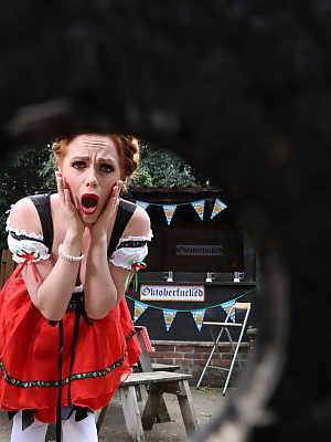 Lusty ginger Ella Hughes gets fucked by a big dicked jock at the Oktoberfest