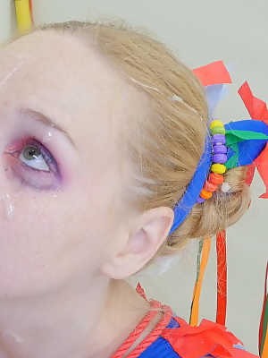 Blonde teen Delirious Hunter gets her anus toyed while cosplaying a piñata