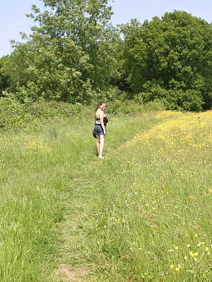 British amateur Denise Davies unleashes her giant boobs out by the woods