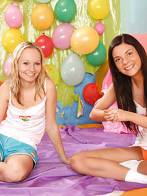 Adorable teen girlfriends Anita P & Monika E have some lesbian fun