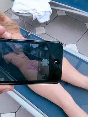 Blonde slut Dixie Belle flaunts big ass poolside & sucks big cock in hotel POV