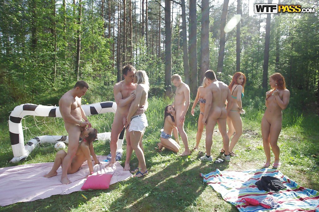 Sexy chicks are fucking with horny guys right in the forest!