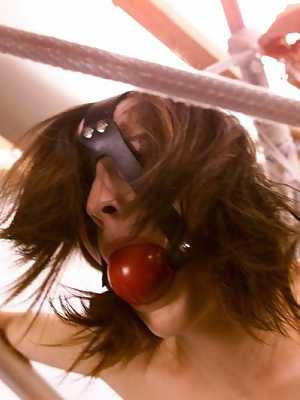 Ball-gagged slut Molly Matthews gets tortured while tied up in rope bondage