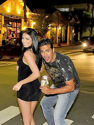 Hot Latina in a little black dress gets picked up for a one night stand