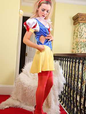Adorable teen Faye X removes Snow White costume & teases in seductive lingerie