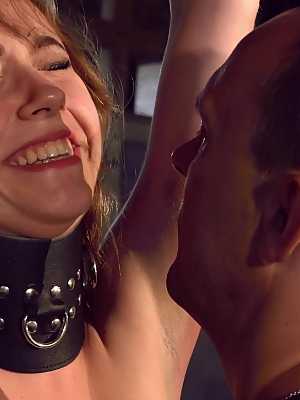 Teen with a hairy muff Fira Ventura gives her master a BJ after being tortured