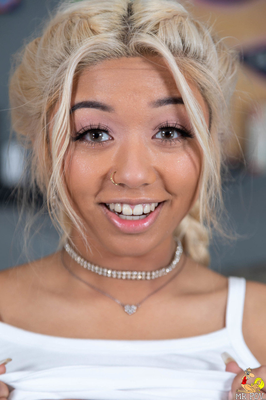 Ebony chick sports braided blonde hair during close-up POV action