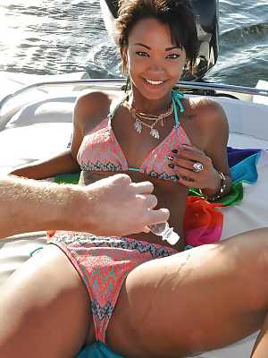 Big ass ebony latina Harley loves to give deep blowjobs on a boat