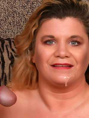SSBBW Haley Jane drips sperm from her chin after sexual intercourse on a couch
