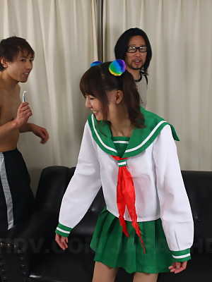 Pigtailed Japanese schoolgirl Hikaru Aoyama shaving her innocent pussy