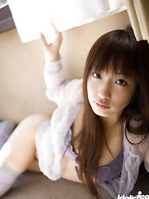 Loveable asian teen with neat fanny Hina Kurumi slipping off her panties