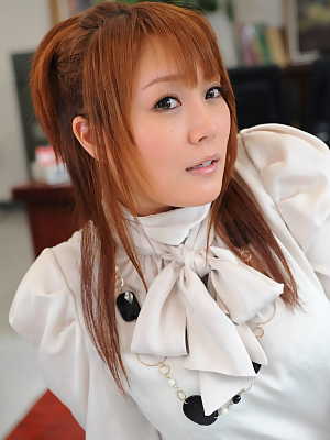 Adorable Japanese model Hinata Komine in leather flashes hot panty upskirt