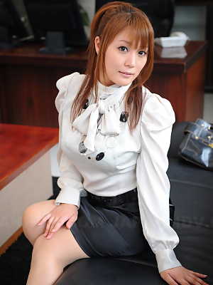 Adorable Japanese model Hinata Komine in leather flashes hot panty upskirt